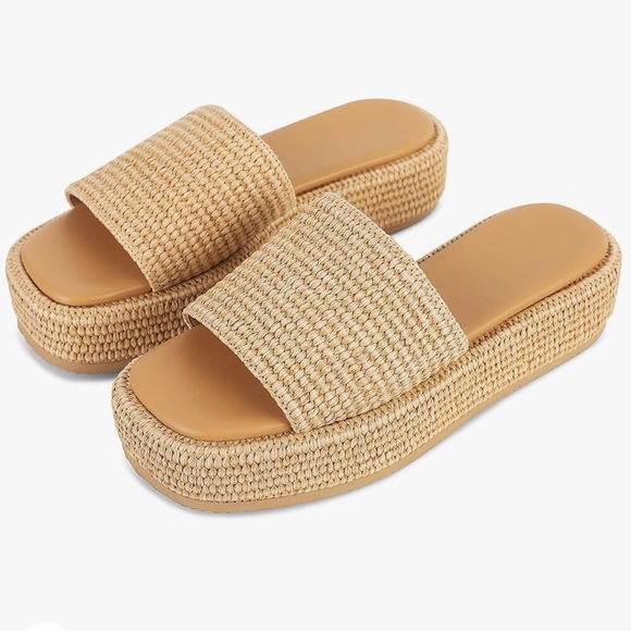 Amazon Shoes - Platform Espadrille Sandals Beach Straw Raffia style wedge shoes NWOT